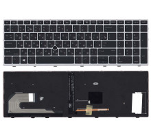 Клавиатура для ноутбука HP EliteBook 850 G5 755 G5 черная с серой рамкой, подсветкой и указателем