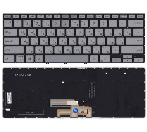 Клавиатура для ноутбука Asus Zenbook Flip 14 UX462DA серебристая с подсветкой 