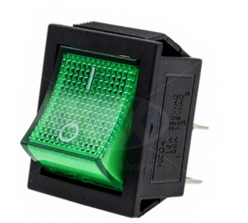 Выключатель зеленый KCD4 16А 250V, 20A 125V (4-х контакт.) клавишный